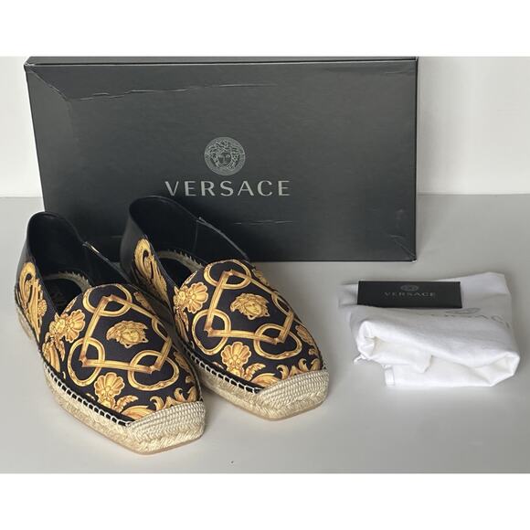 VERSACE Barocco Print Gold/Black Canvas Espadrilles 11.5 US 1014774 NIB $700 - Picture 14 of 16